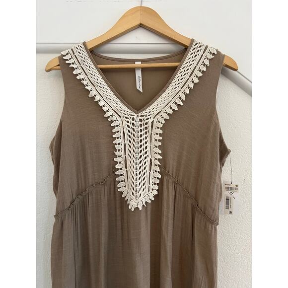 NWT NY Collection Womens Crochet Trim Casual Maxi Dress Large Fairy Casual Boho - Picture 5 of 16